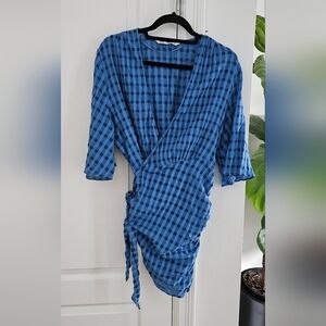 Zara Blue Plaid Wrap Dress/ Top
